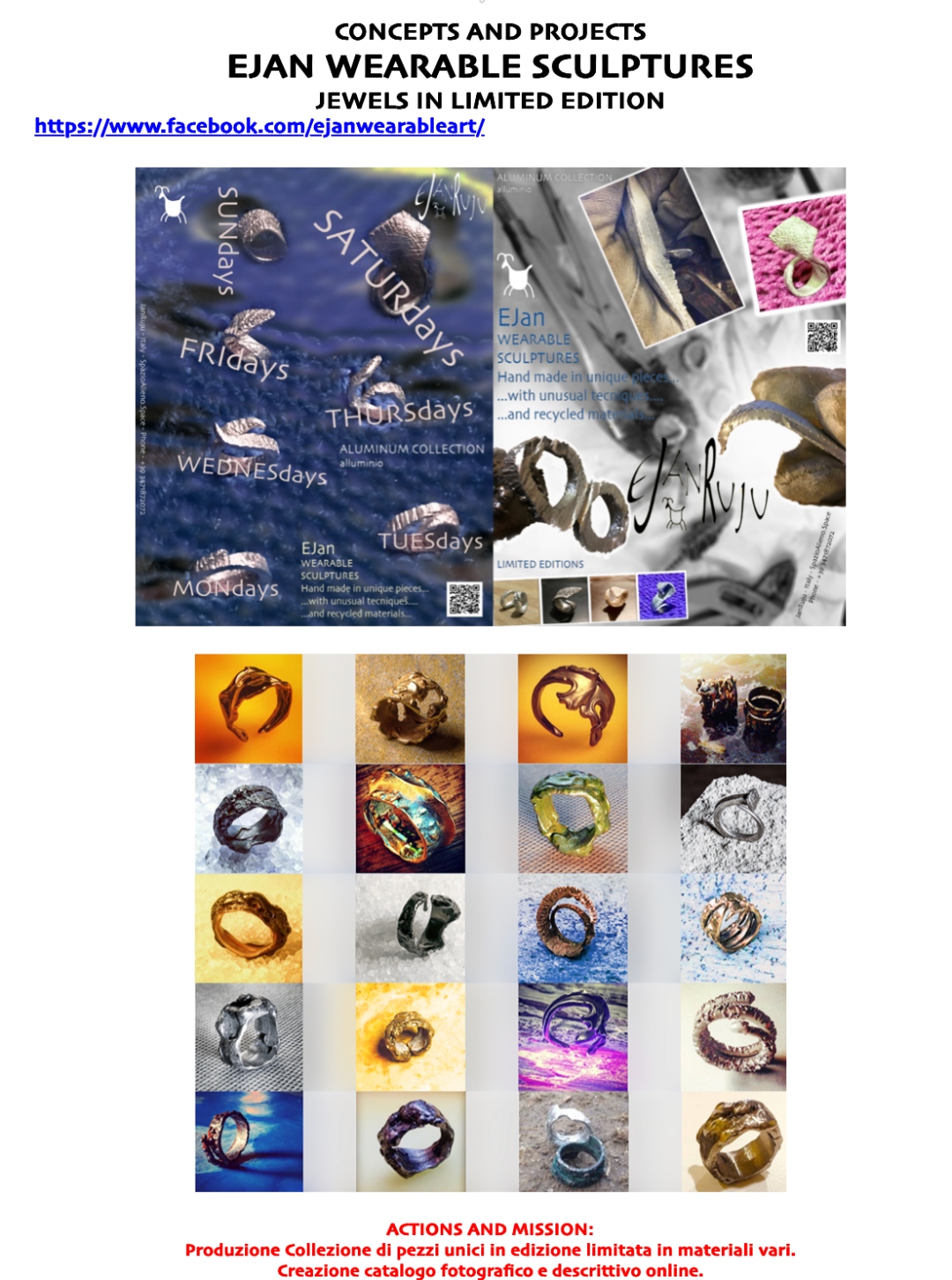 EJan Wearable Sculptures — Aluminum Collection, days of the week, limited edition ring grid